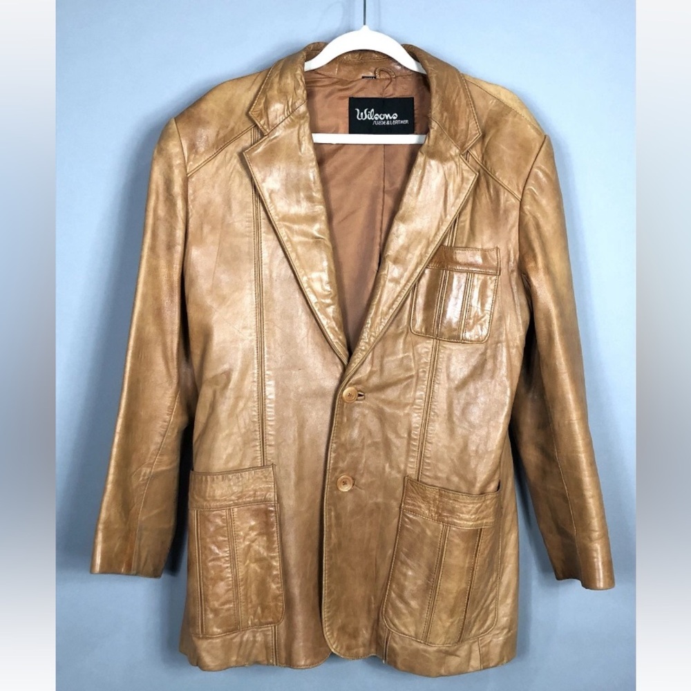 VTG Y2K Wilsons Leather Tan Leather Blazer Jacket Button Front SZ 42